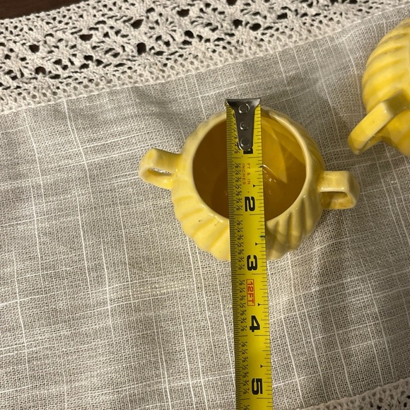 Vintage Retro Yellow Ribbed Glass Creamer & Open Sugar Bowl Set - Picture 10 of 11